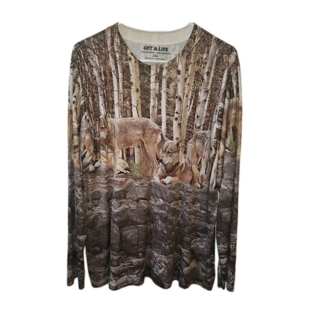 Mens 2X Nature Shirt Tiger Art To Wear White Brown Camouflage